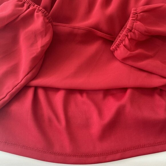 Leslie Fay Flower Rosette Trim Blouse 12 Red Sheer Sexy Romantic Cocktail Party - Picture 10 of 12